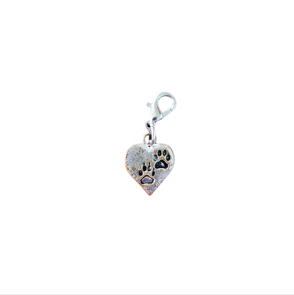 Paw Print Heart Charm Clip